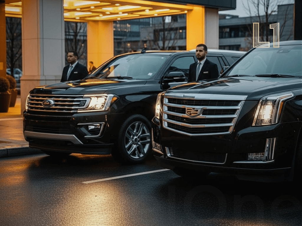Professional chauffeur opening the door of a black luxury SUV for a Nashville wedding, ensuring a seamless guest experience.